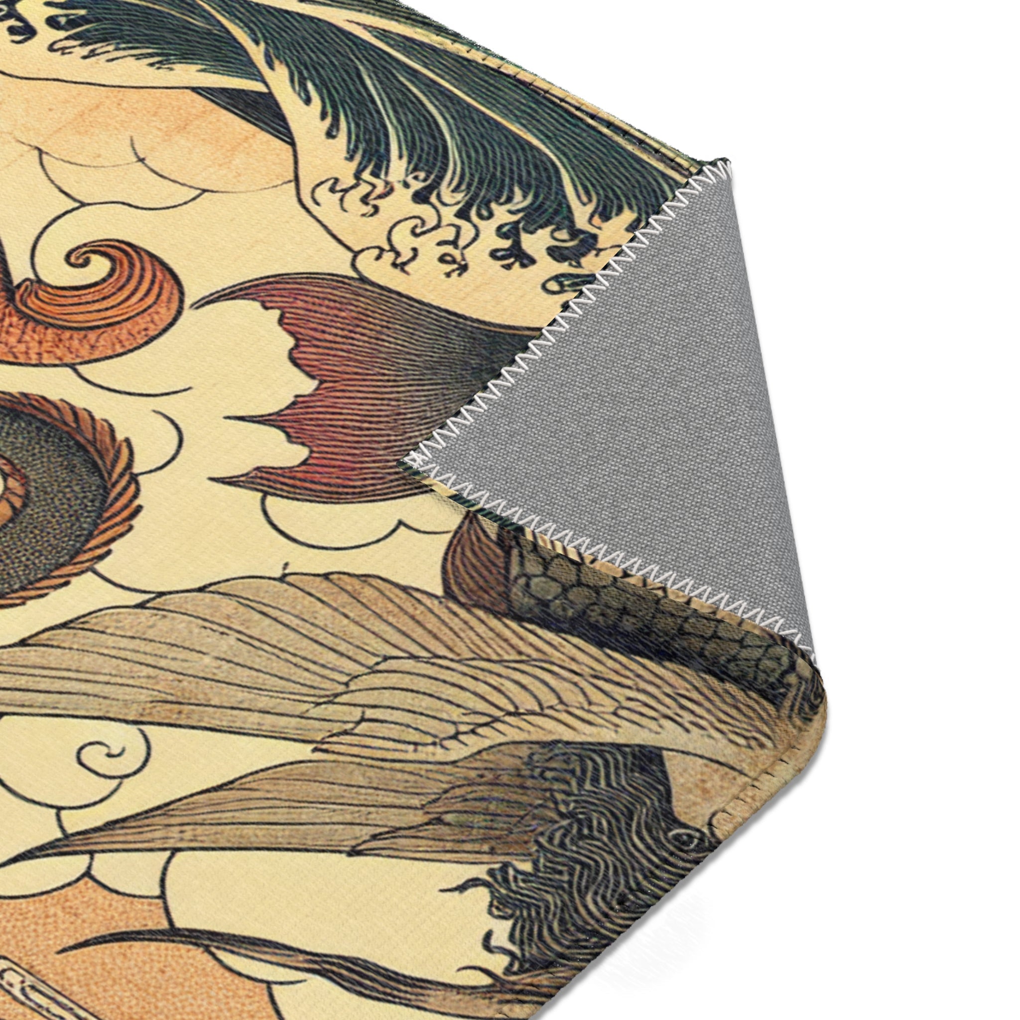 Ukiyo-e Unique Area Rug Exhibiting Ethereal Yokai and Kappa