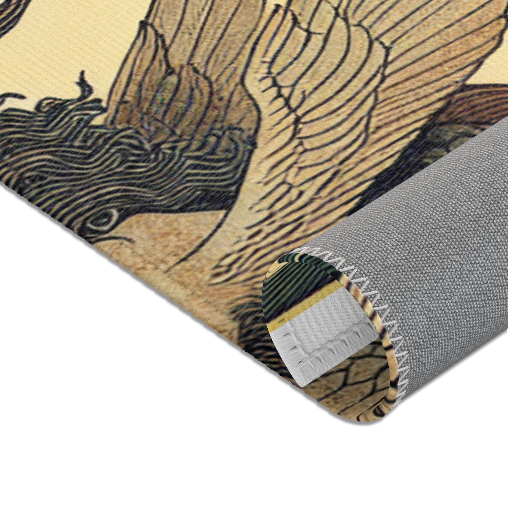 Ukiyo-e Unique Area Rug Exhibiting Ethereal Yokai and Kappa