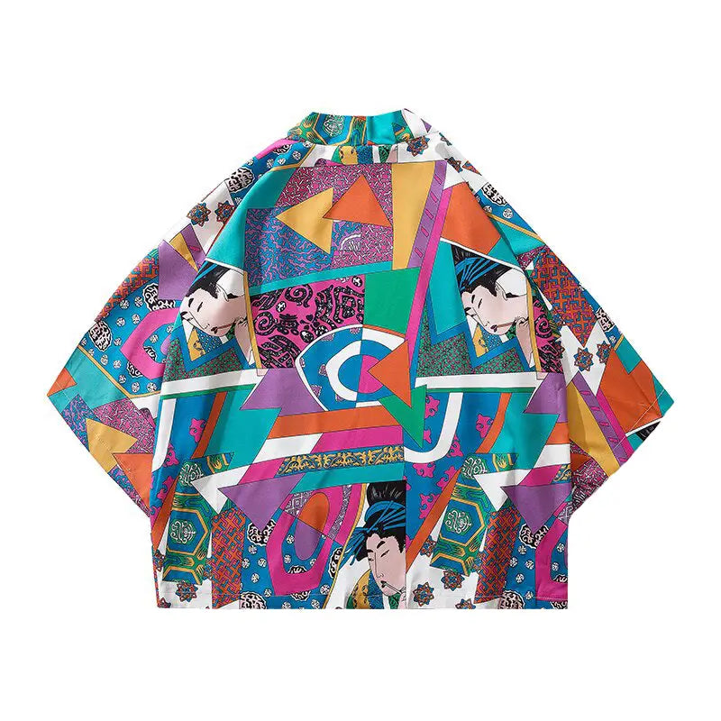 UKIYOE Japanese Style 3/4 Sleeve Kimono - Multicolor / L
