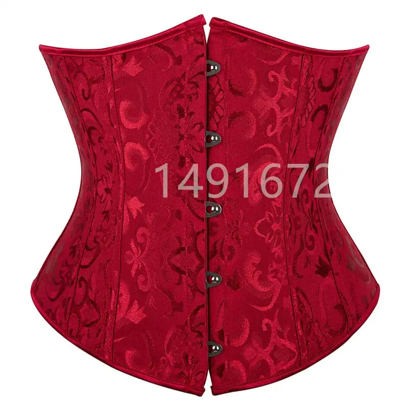 Underbust Waist Gothic Corset - Wine Red / S