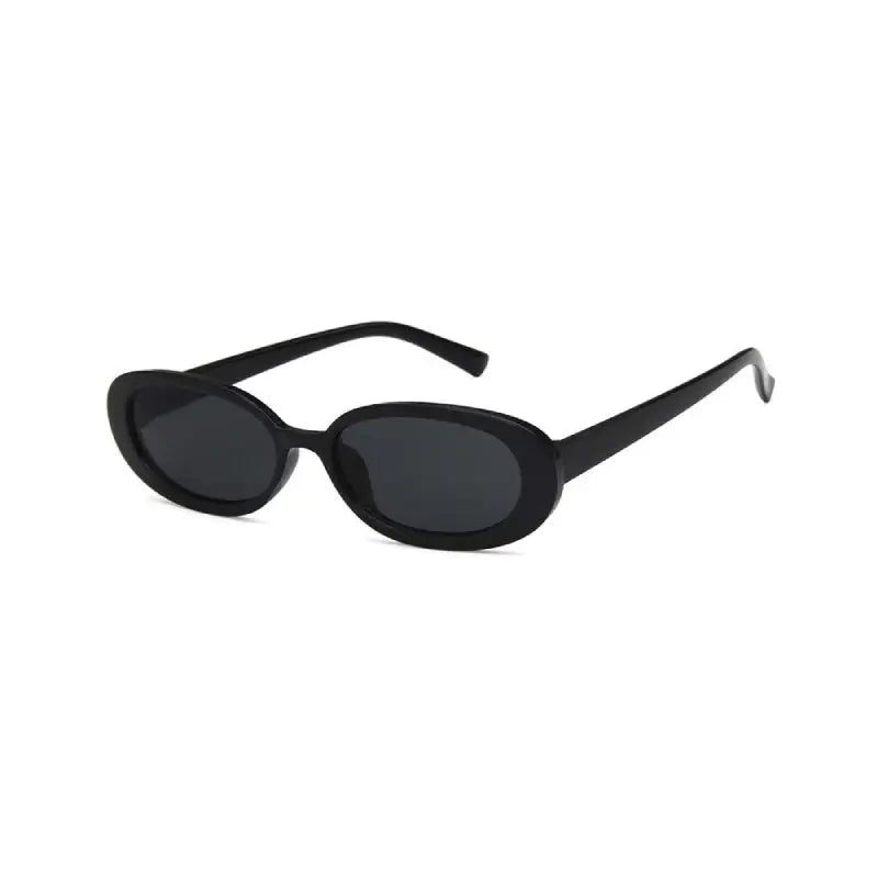 Unisex Small Oval Frame Sunglasses - Black / One Size
