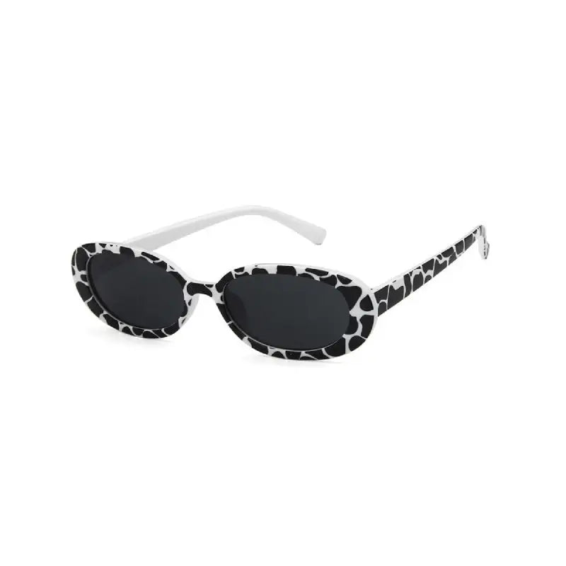 Unisex Small Oval Frame Sunglasses - Black / White