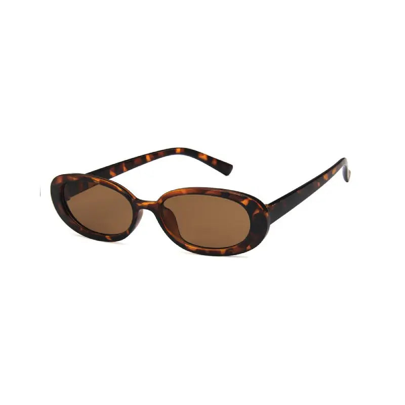 Unisex Small Oval Frame Sunglasses - Leopard / One Size