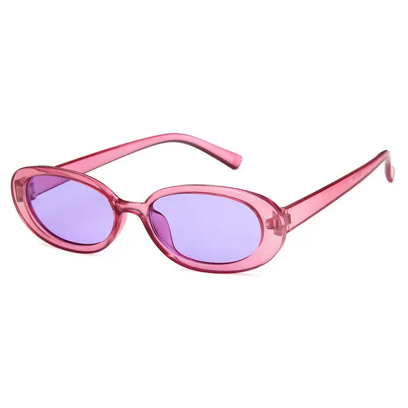 Unisex Small Oval Frame Sunglasses - Pink / Purple