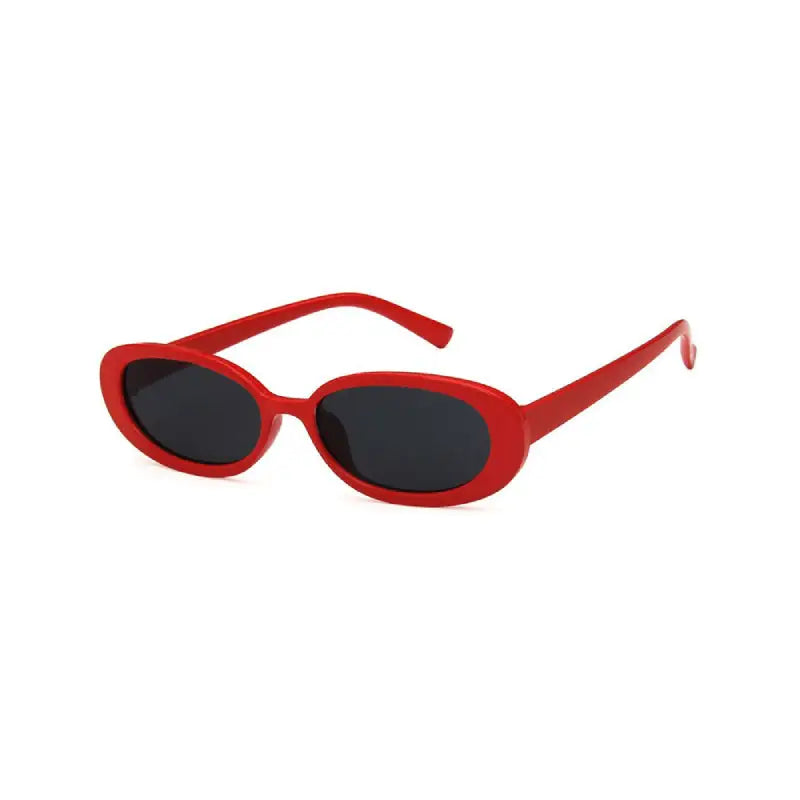 Unisex Small Oval Frame Sunglasses - Red / One Size