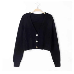 V Neck Cropped Long Sleeve Knitted