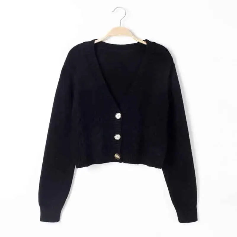 V Neck Cropped Long Sleeve Knitted