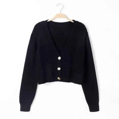 V Neck Cropped Long Sleeve Knitted