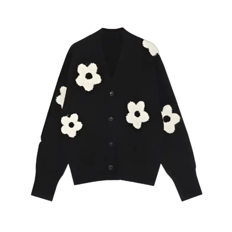 V-Neck Knitting Sweet Floral Print Loose Sweater