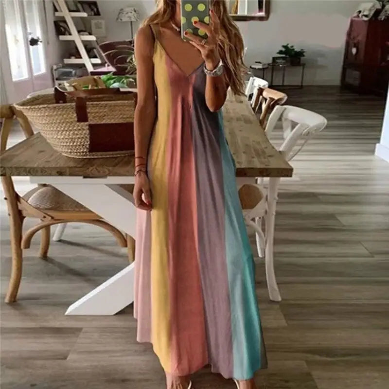 V-Neck Sleeveless Casual Boho Dress