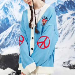 V-Neck Sweater with Letter and Bird Embroidery