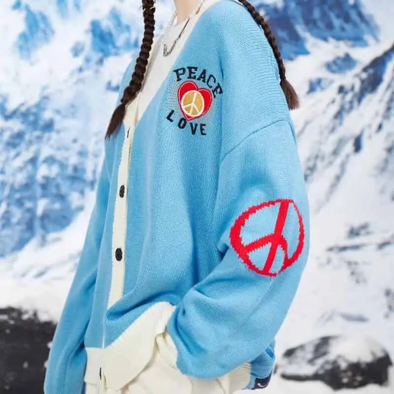 V-Neck Sweater with Letter and Bird Embroidery