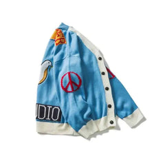 V-Neck Sweater with Letter and Bird Embroidery