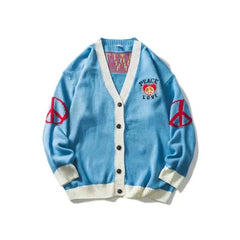 V-Neck Sweater with Letter and Bird Embroidery Sky Blue / M