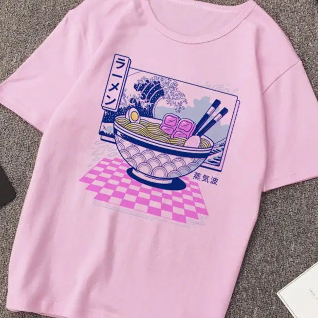 Vaporwave Aesthetic Cool Print T-Shirt - Ligth Rose / S