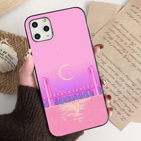 Vaporwave Pastel Pixel Moon Phone Case IPhone