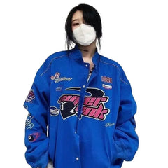 Varsity jacket Women Printed Casual Zipper Long Sleeve Racing Jacket