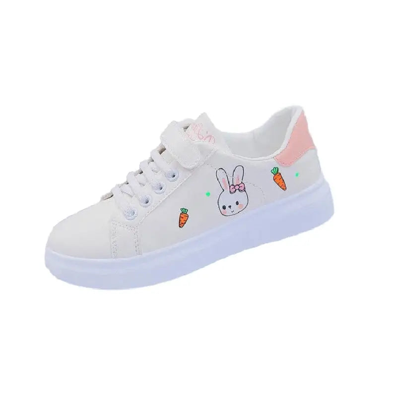 Vegan Leather Cartoon Bunny Shoes Euro Size Sneakers White