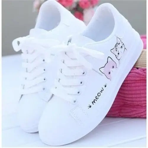 Vegan Leather Cat Sneakers Lovely PU in Euro Size Pink / 35