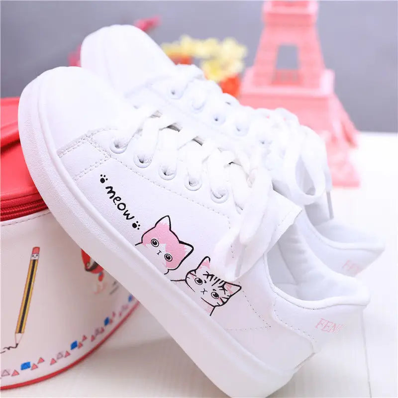 Vegan Leather Cat Sneakers Lovely PU in Euro Size