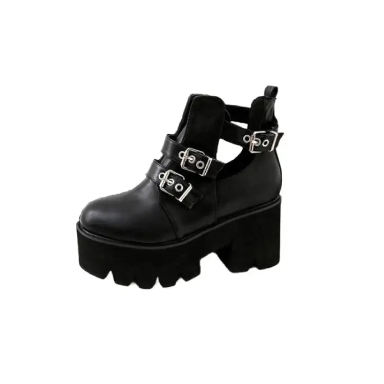 Vegan Leather Punk Metal Platform Shoes Euro Size