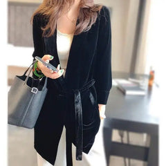 Velvet Black Warm Long Sleeve Blazer - black / S