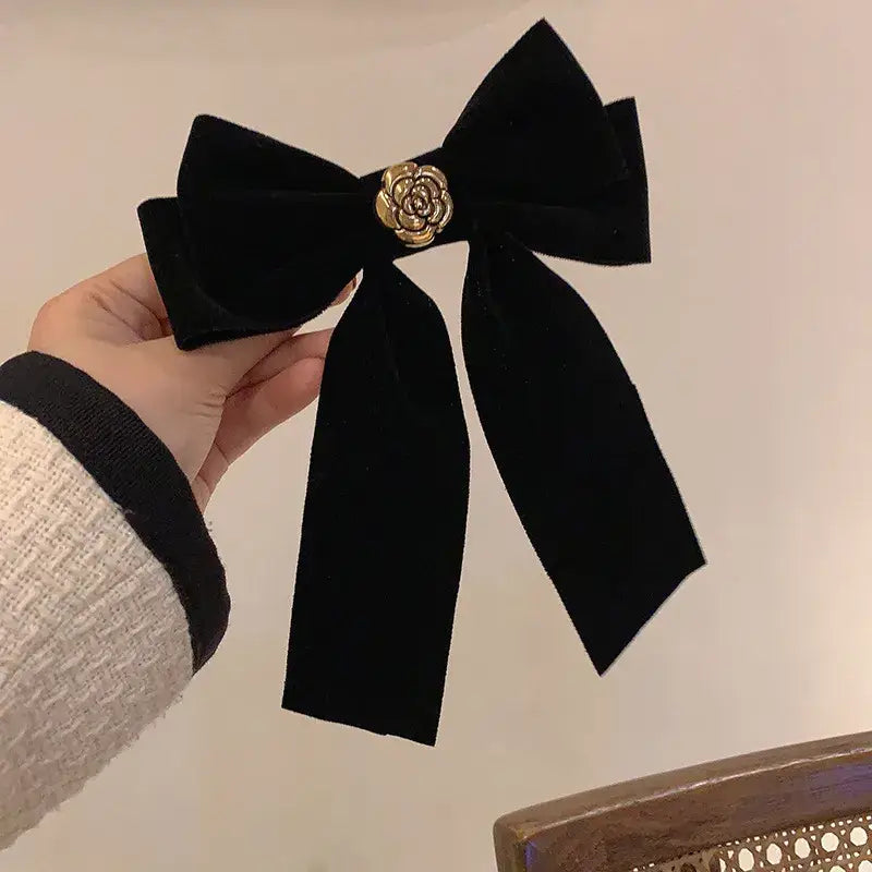 Velvet Bow Hair Pins Elegant Style for Everyday Wear Black