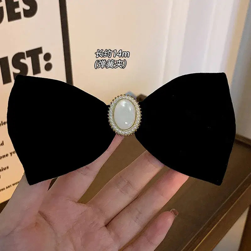 Velvet Bow Hair Pins Elegant Style for Everyday Wear Black