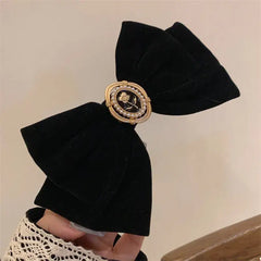 Velvet Bow Hair Pins Elegant Style for Everyday Wear Black