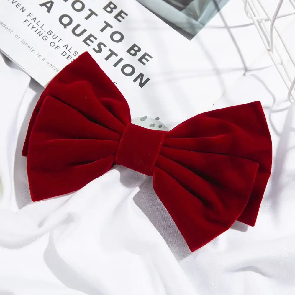 Velvet Bow Hair Pins Elegant Style for Everyday Wear Red