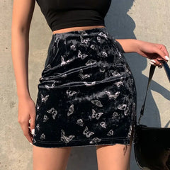Velvet Butterfly High Waist Mini Skirt
