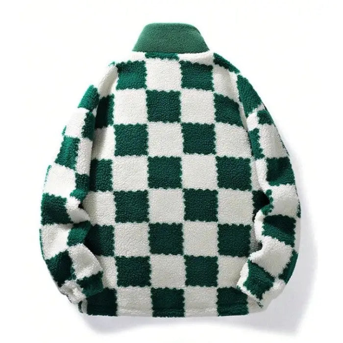 Velvet Checkerboard Stitching Zipper Jacket