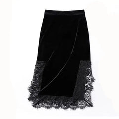 Velvet Goth Vintage Lace Patchwork Long Skirt