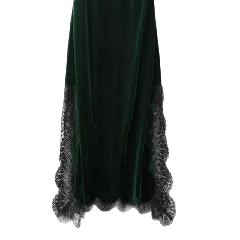 Velvet Goth Vintage Lace Patchwork Long Skirt