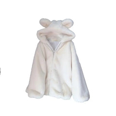 Velvet Jacket with Cute Bear Ears Fur Detail