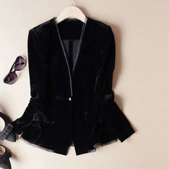 Velvet Loose Black Blazer and Pants - black blazers / M - 2