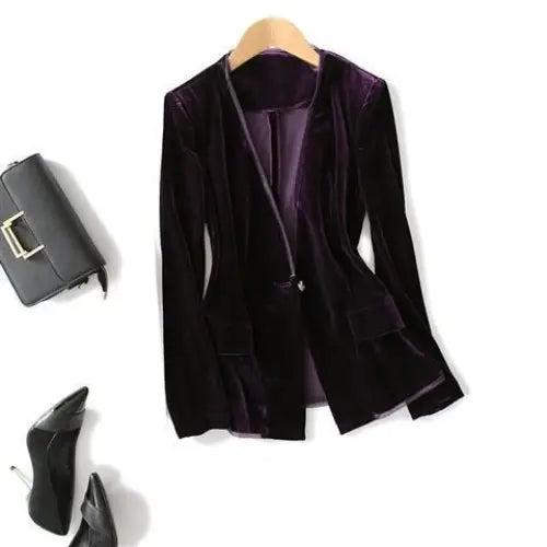 Velvet Loose Black Blazer and Pants - purple blazers / S