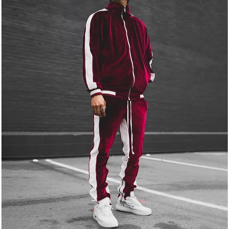 Velvet Loose Sports Set - Red / S - 2 Piece