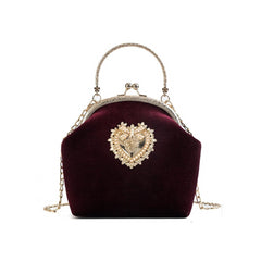 Velvet Pearl Heart Design Vintage Handbag - Red / One Size -