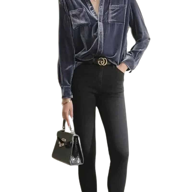 Velvet Pocket Loose Long Sleeve Shirt