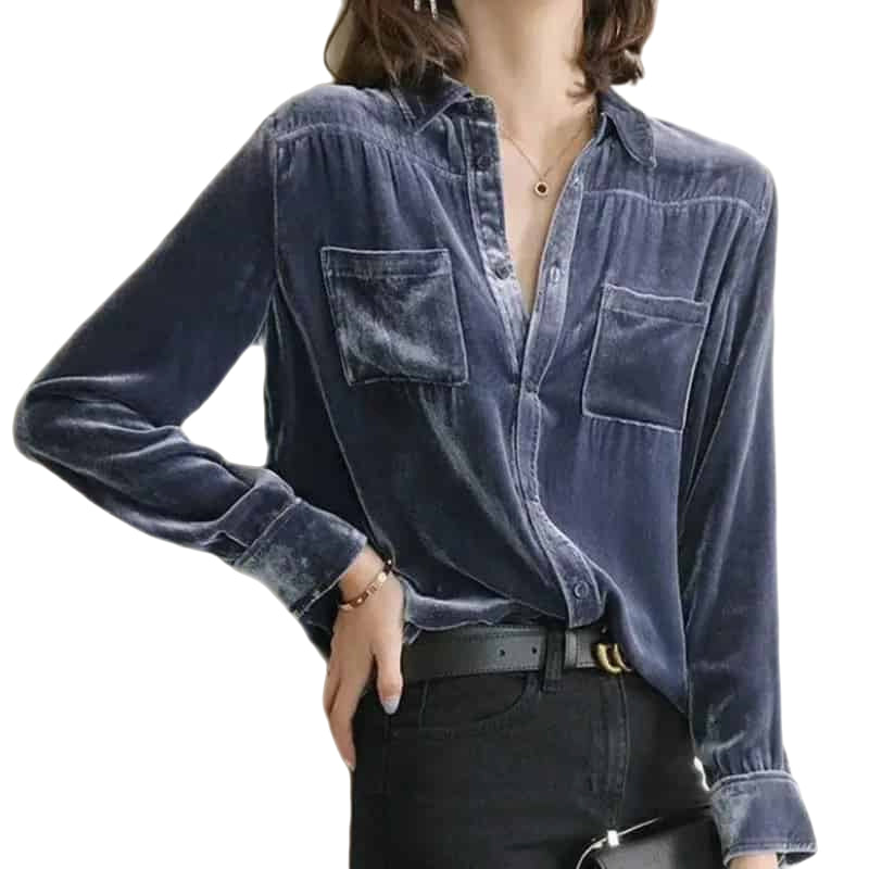 Velvet Pocket Loose Long Sleeve Shirt