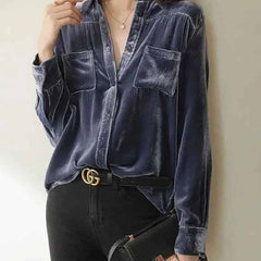 Velvet Pocket Loose Long Sleeve Shirt