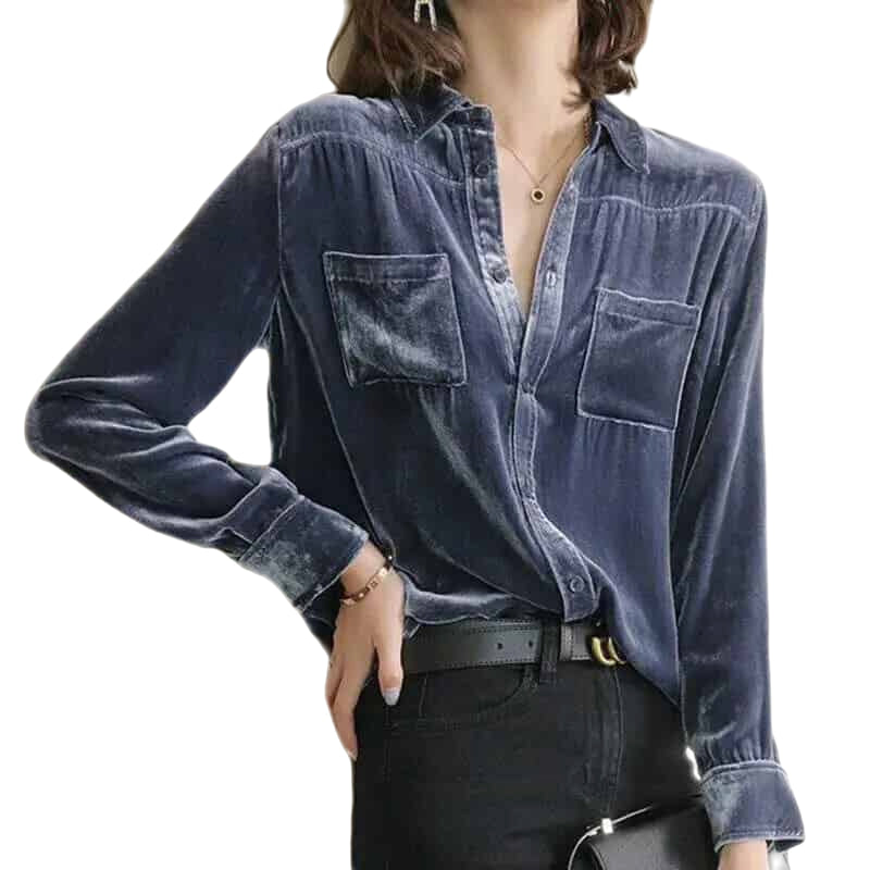 Velvet Pocket Loose Long Sleeve Shirt