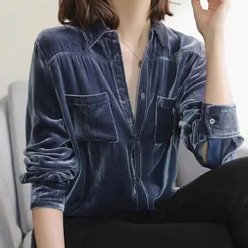 Velvet Pocket Loose Long Sleeve Shirt