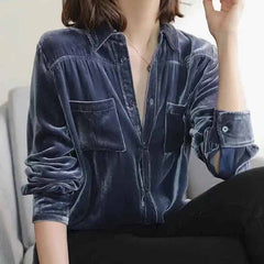 Velvet Pocket Loose Long Sleeve Shirt