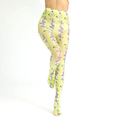 Velvet Tights with Japanese Harajuku Style Tattoo Print