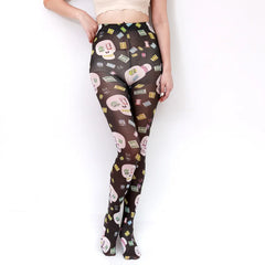 Velvet Tights with Japanese Harajuku Style Tattoo Print