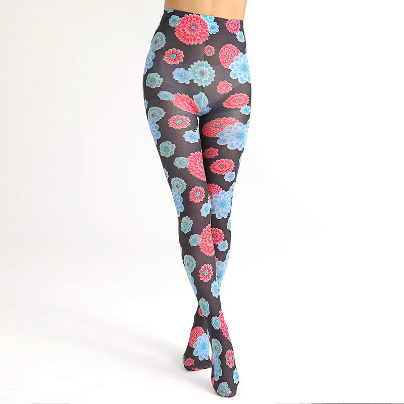 Velvet Tights with Japanese Harajuku Style Tattoo Print
