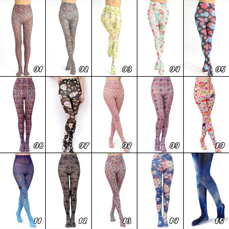 Velvet Tights with Japanese Harajuku Style Tattoo Print