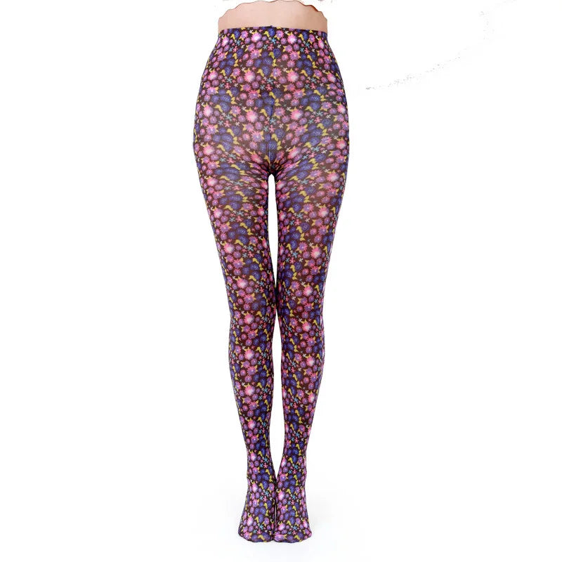 Velvet Tights with Japanese Harajuku Style Tattoo Print